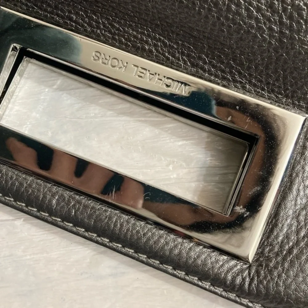 Michael kors silver leather evening party clutch bag